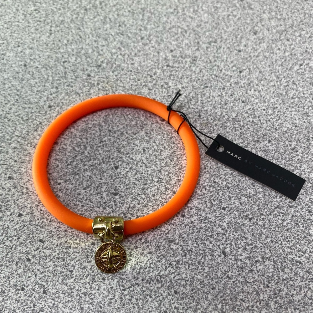 Marc by Marc Jacobs Fluoro Orange Bracelet with Gold Charm NWT